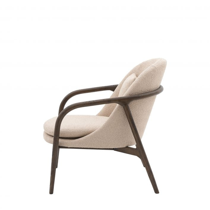 Finn Taupe Mid Century Armchair with dark wood frame| MalletandPlane.com