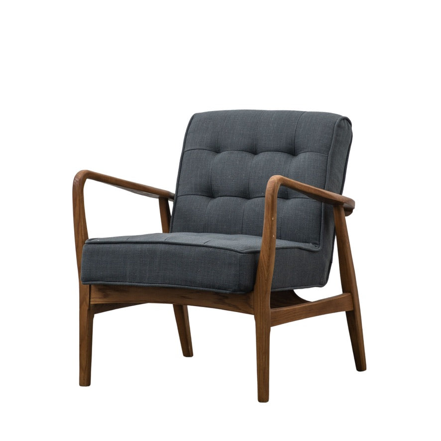 Ronson Mid Century Armchair with solid oak frame and grey weave upholstery | MalletandPlane.com