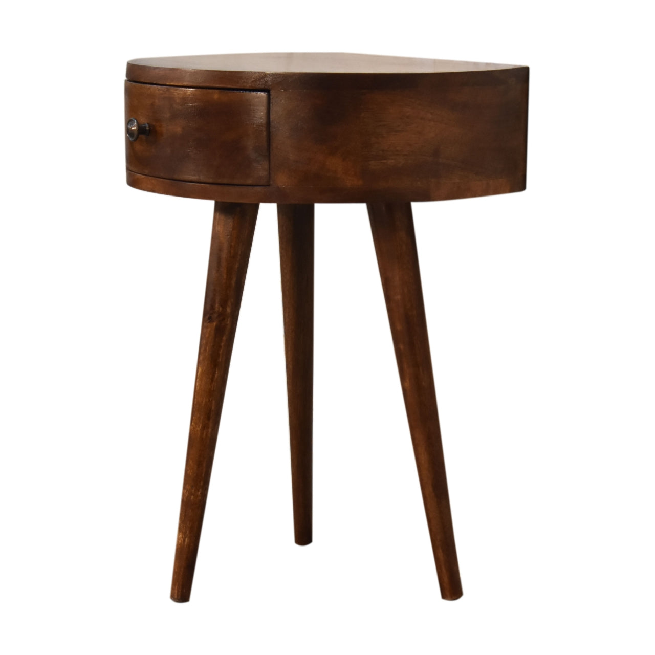 Century Crescent Bedside Table in Deep Chestnut with 1 x Drawer | malletandplane.com