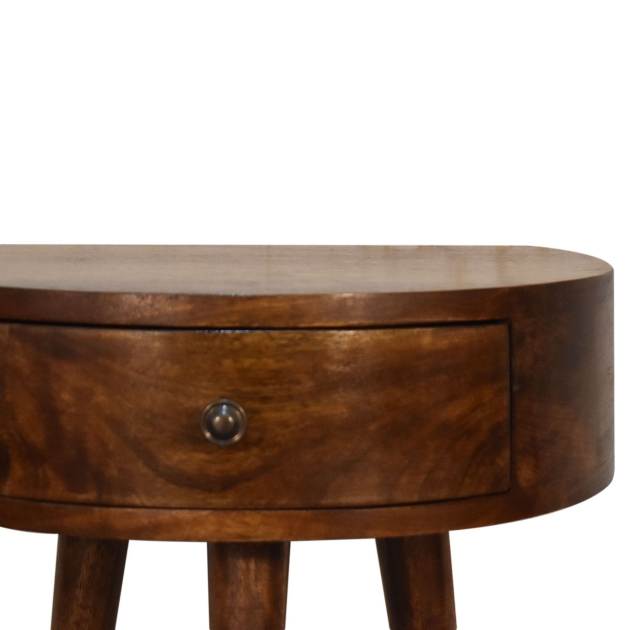 Century Crescent Bedside Table in Deep Chestnut with 1 x Drawer | malletandplane.com