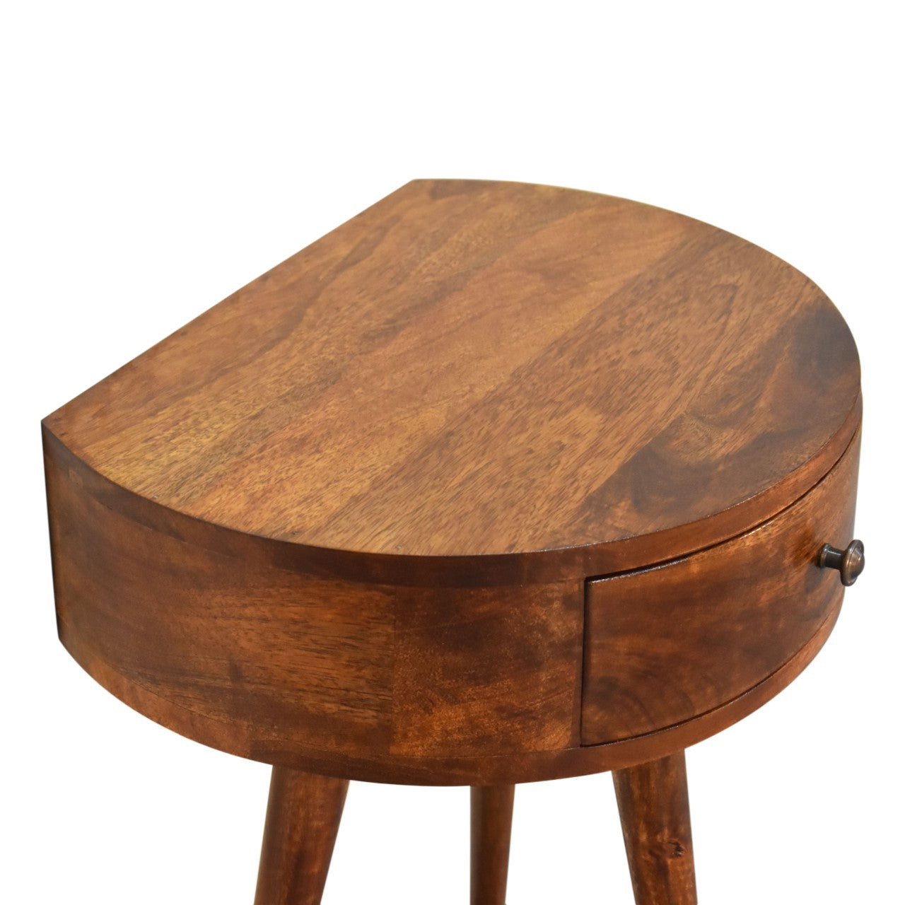 Century Crescent Bedside Table in Deep Chestnut with 1 x Drawer | malletandplane.com