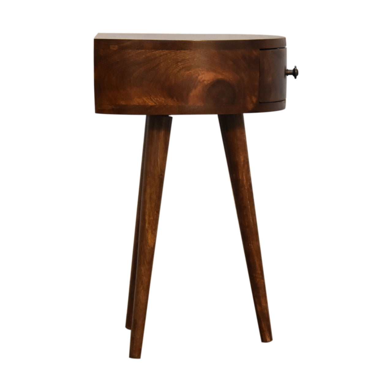 Century Crescent Bedside Table in Deep Chestnut with 1 x Drawer | malletandplane.com