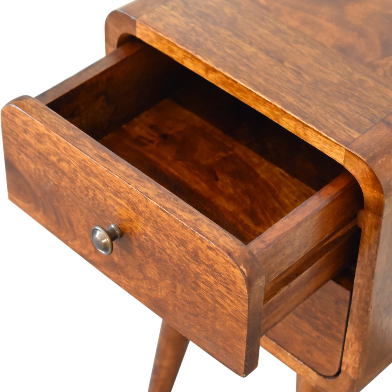 Century Handmade Solid Wood 2 drawer chestnut mini bedside table| malletandplane.com