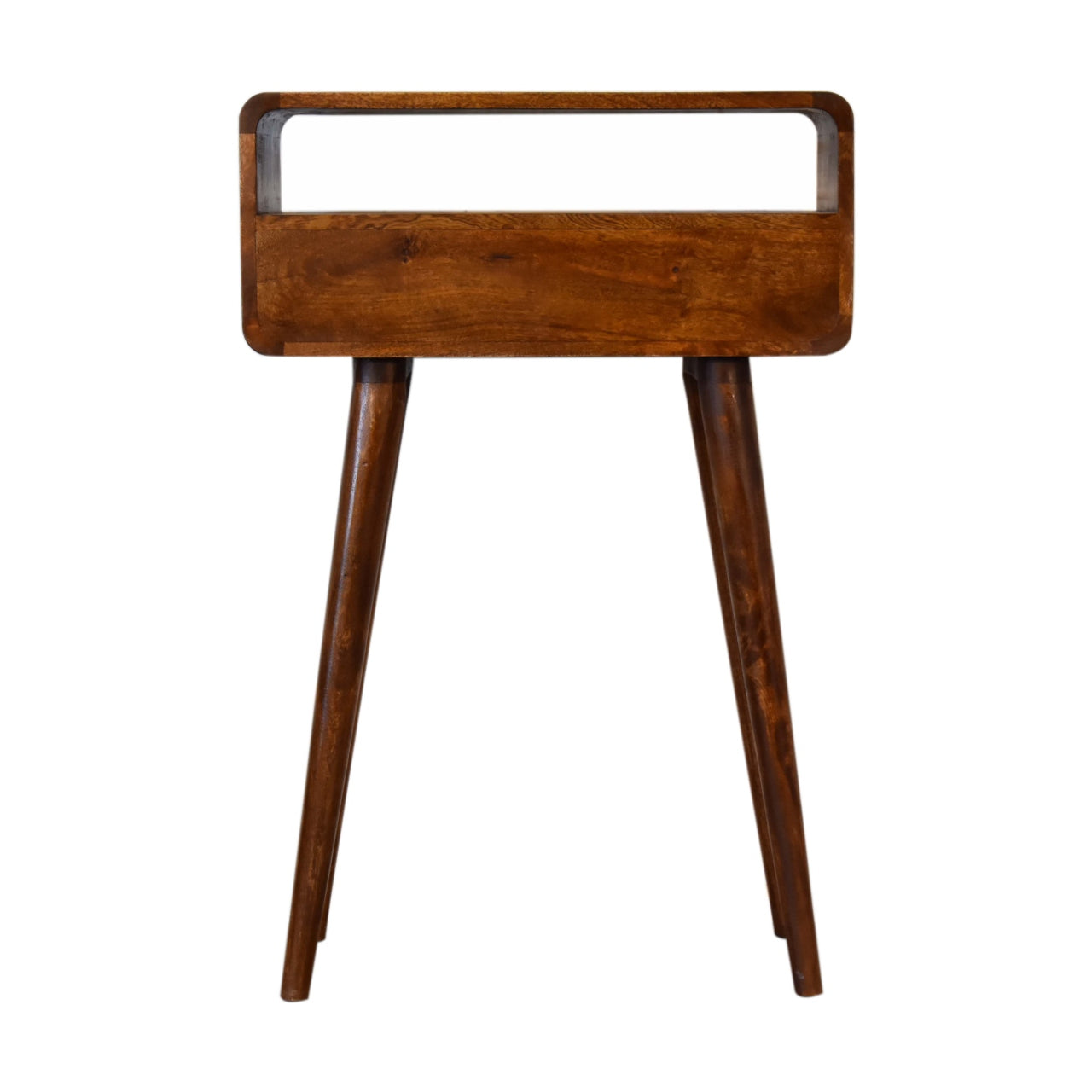 Century Handmade solid wood 2 drawer small console table in deep chestnut finish | malletandplane.com