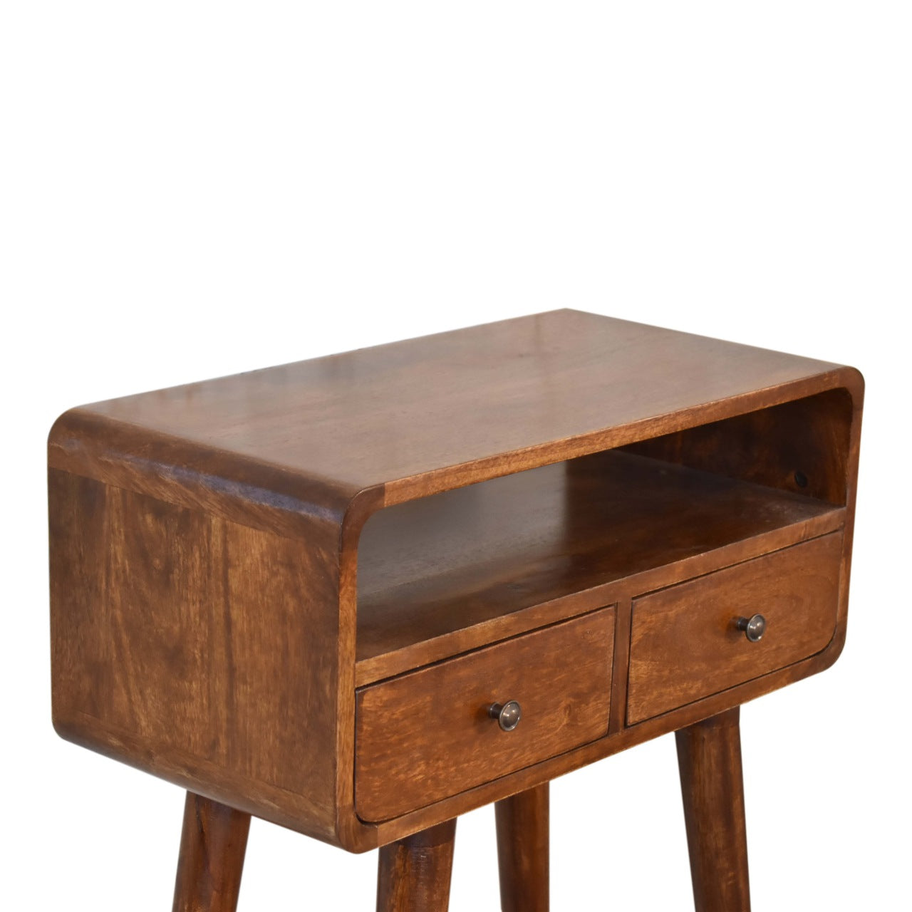 Century Handmade solid wood 2 drawer small console table in deep chestnut finish | malletandplane.com