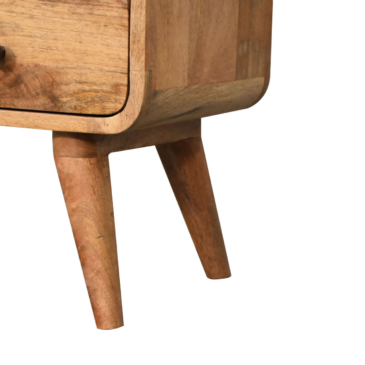 Modal handmade 2 drawer small wooden tv stand in natural oak-ish finish | malletandplane.com