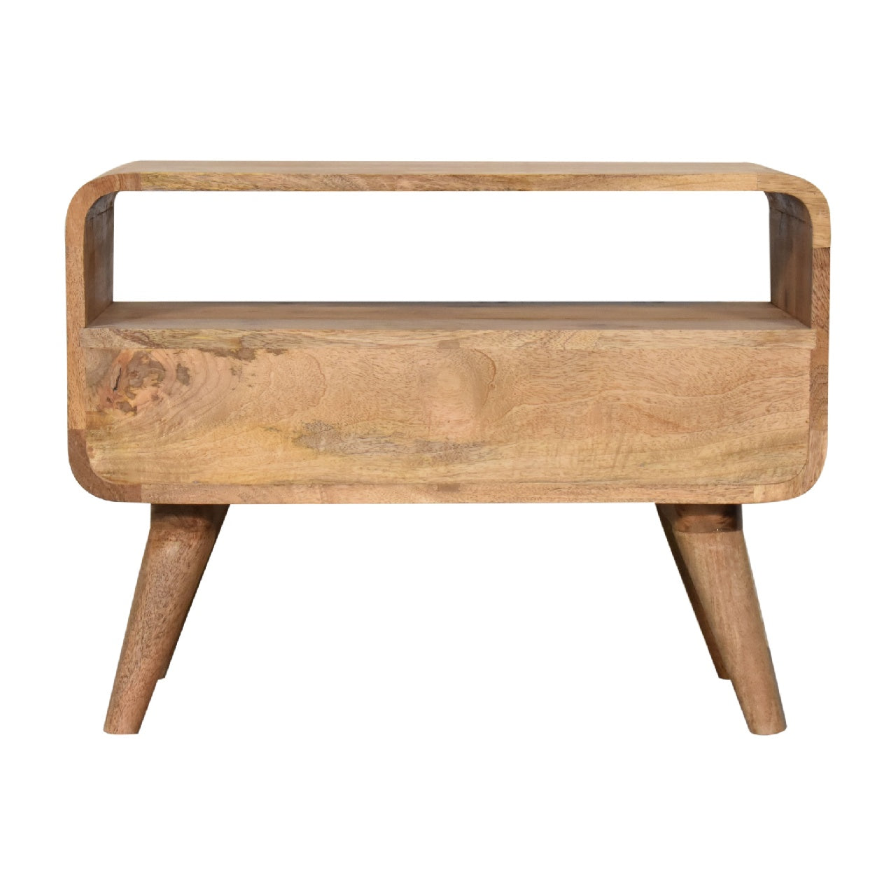 Modal handmade 2 drawer small wooden tv stand in natural oak-ish finish | malletandplane.com