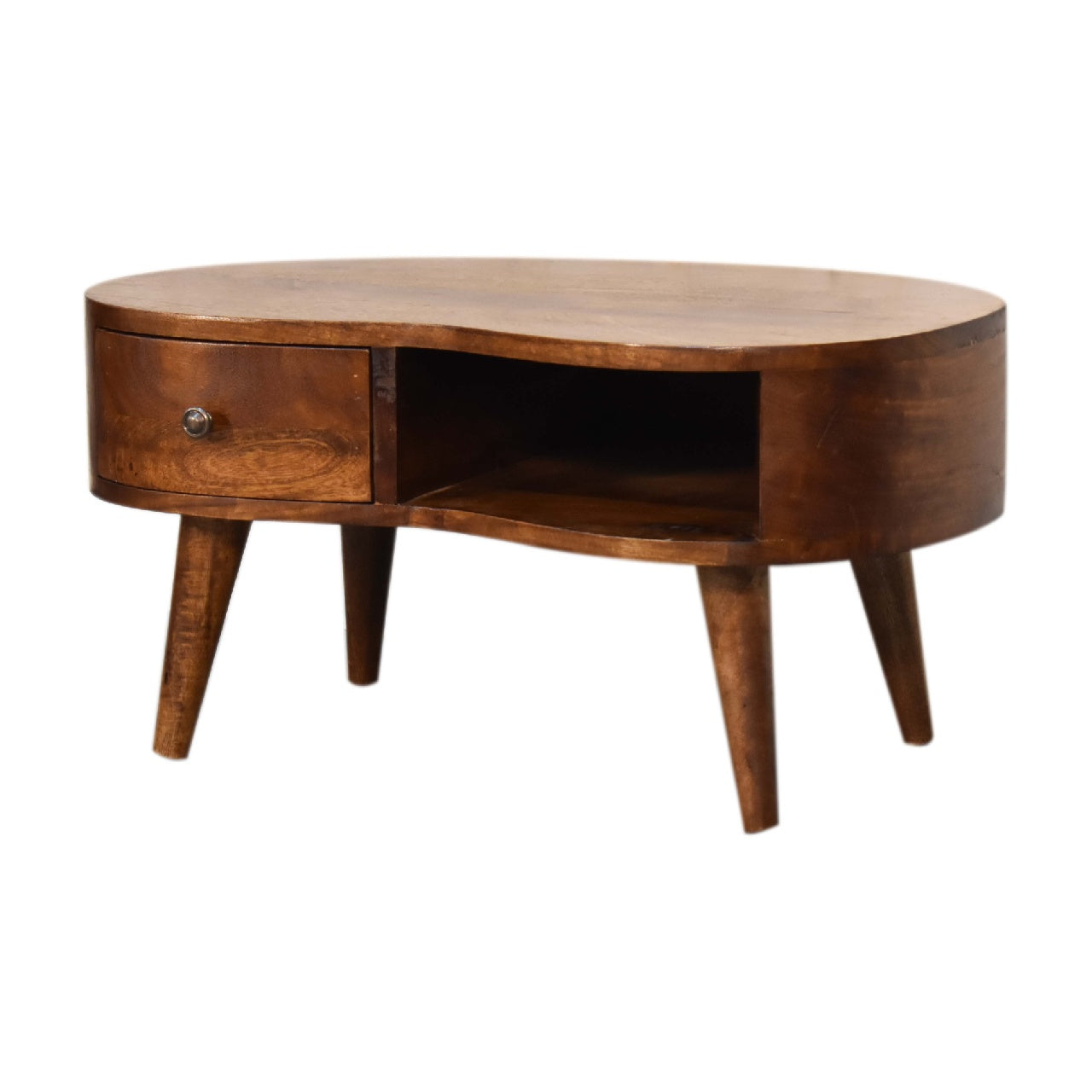 Mini Brooklyn solid wood coffee table in deep chestnut finish | malletandplane.com