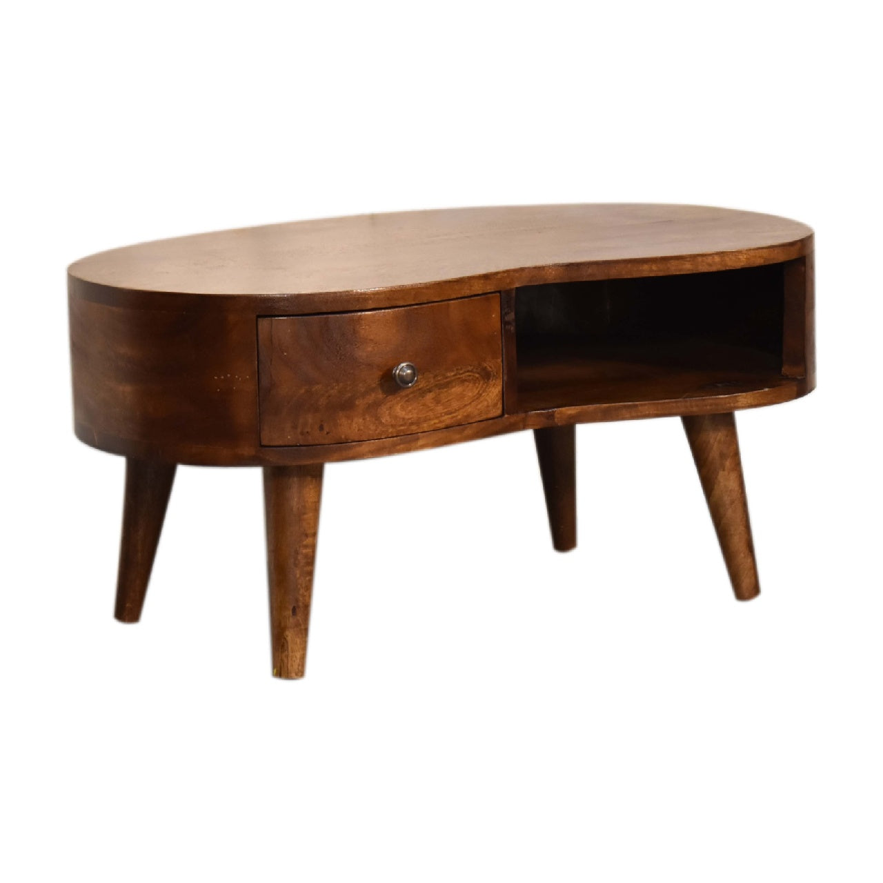 Mini Brooklyn solid wood coffee table in deep chestnut finish | malletandplane.com