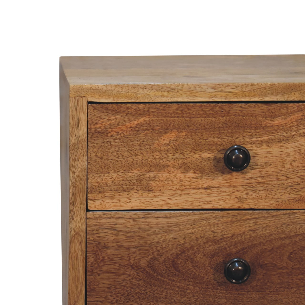 Joel handmade solid wood narrow bedside table with 2 drawers in oak-ish finish | malletandplane.com