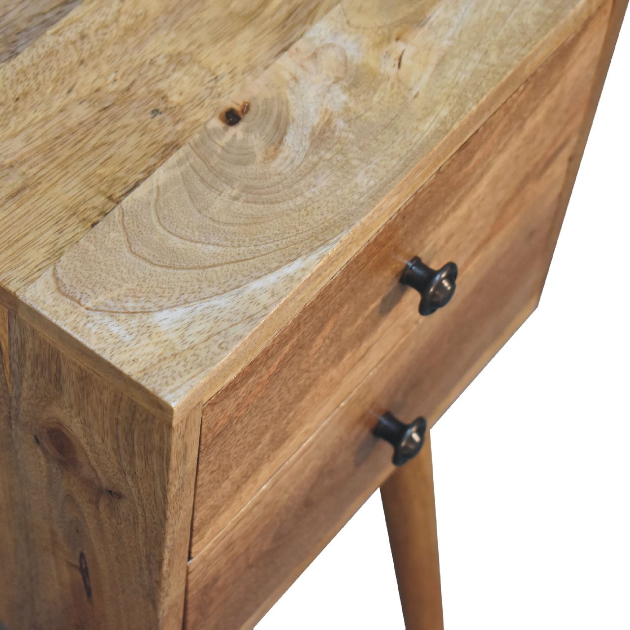 Joel handmade solid wood narrow bedside table with 2 drawers in oak-ish finish | malletandplane.com