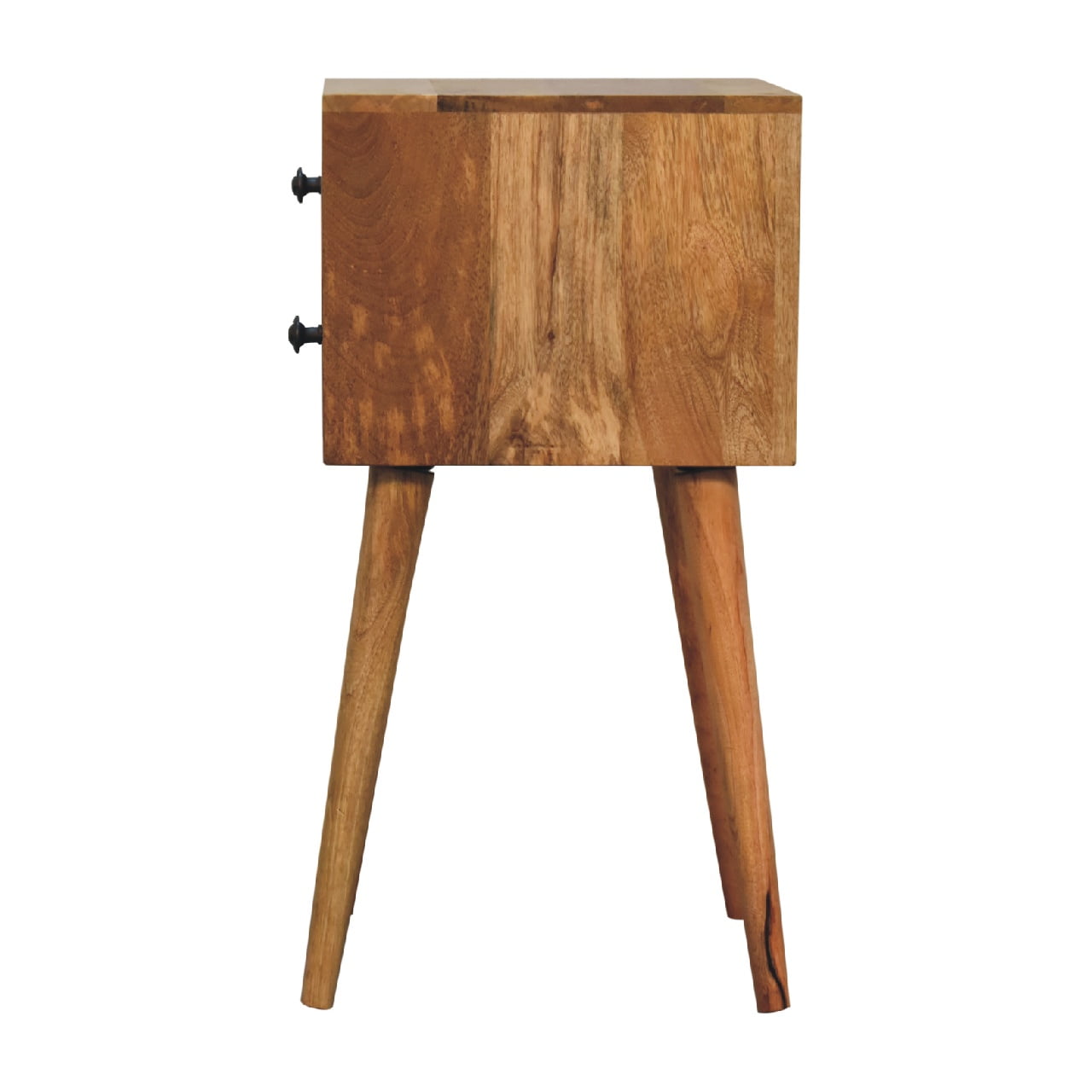 Joel handmade solid wood narrow bedside table with 2 drawers in oak-ish finish | malletandplane.com