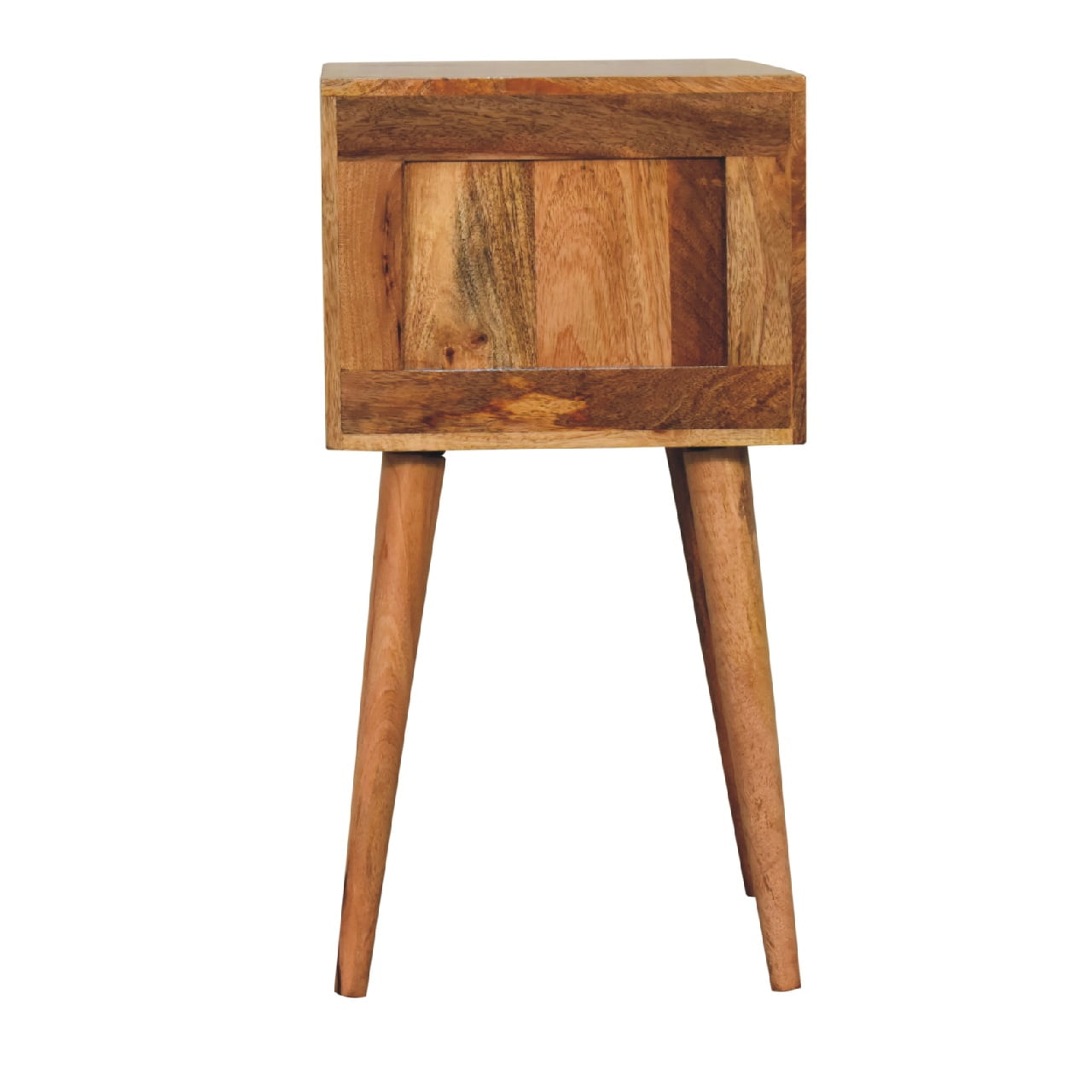 Joel handmade solid wood narrow bedside table with 2 drawers in oak-ish finish | malletandplane.com