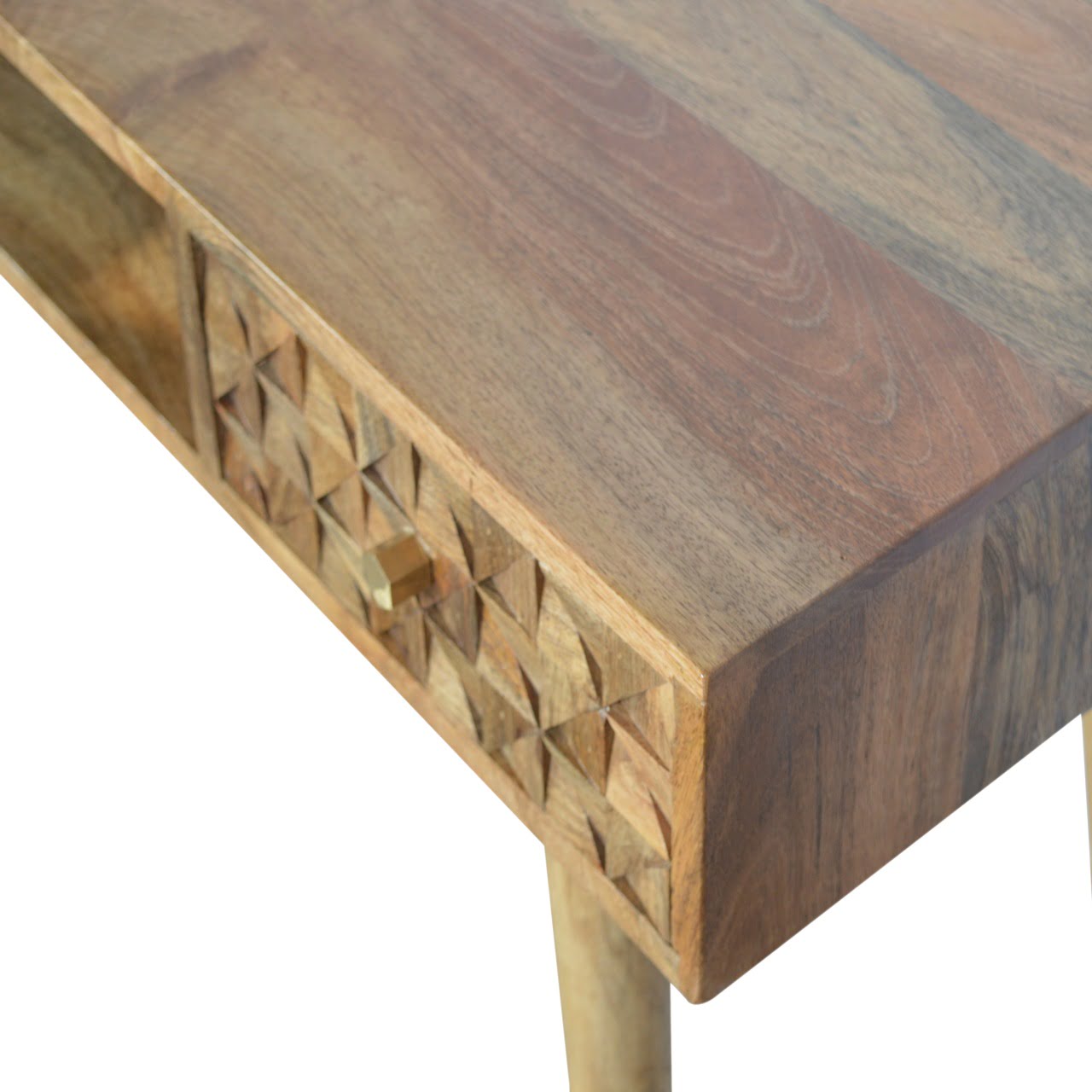 KENYON Handmade Solid Wood Study Desk with Carved Drawer Frontal | malletandplane.com