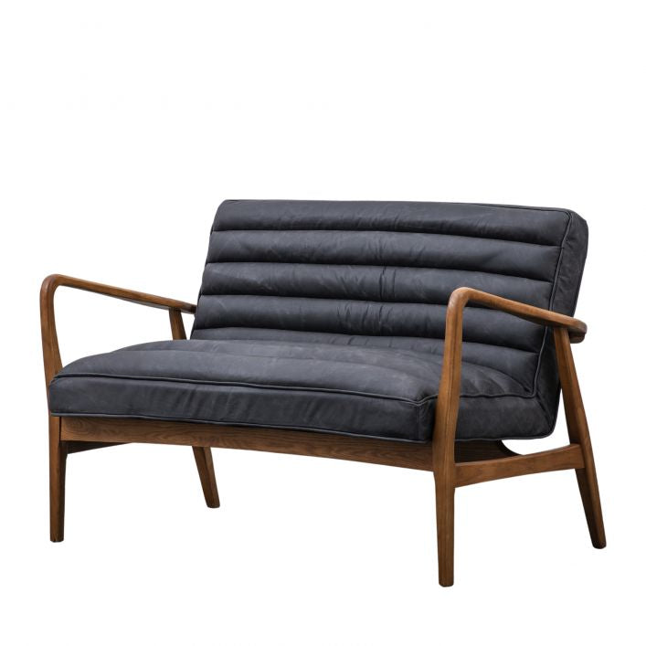 Marcus 2 seat leather sofa in antique ebony top grain leather with ash frame in mid century style | MalletandPlane.com