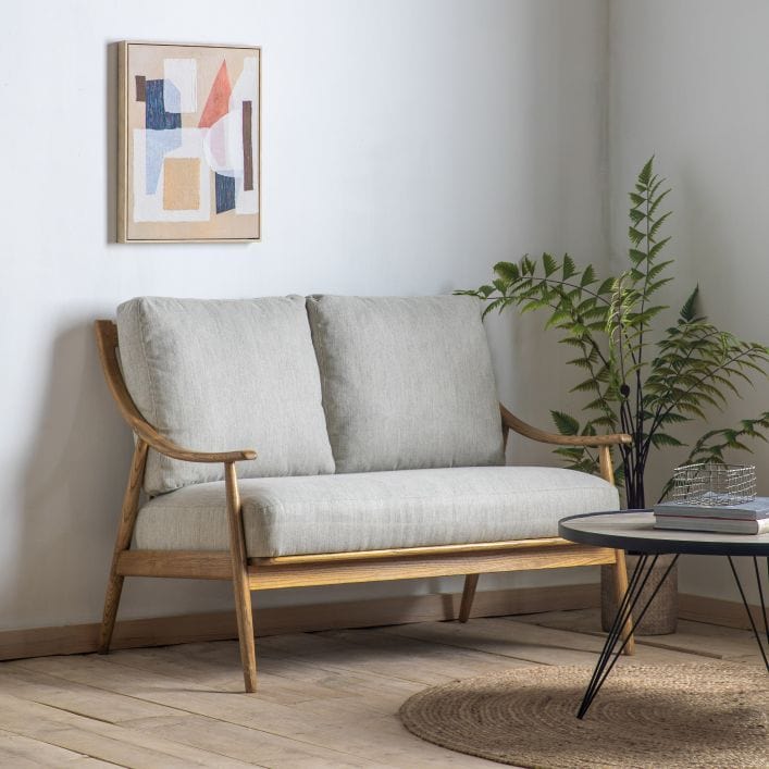 Brock 2 seat sofa in natural linen with oak frame | MalletandPlane.com