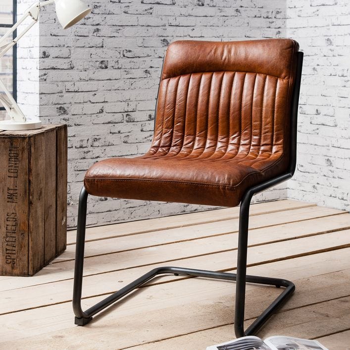 Capri Dining Chair in Brown Vintage Top Grain Leather | MalletandPlane.com