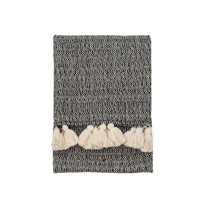 Dustin polycotton tassel throw with woven cream and black pattern | malletandplane.com