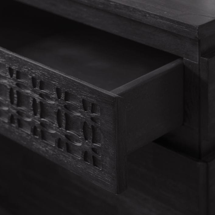 Laylah Bedside Table in matt black mango wood | MalletandPlane.com