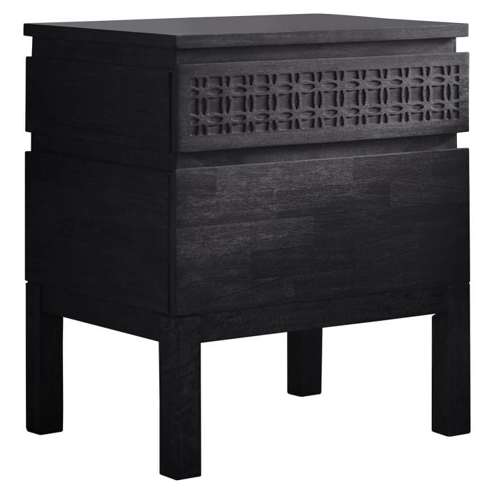 Laylah Bedside Table in matt black mango wood | MalletandPlane.com