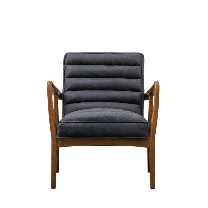 Marcus Armchair in top grain ebony leather with a solid oak frame | MalletandPlane.com