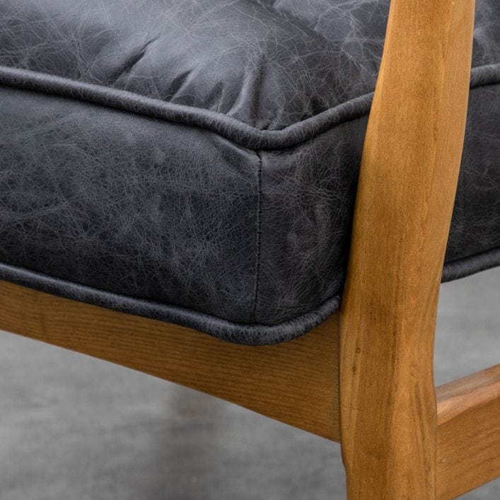 Marcus Armchair in top grain ebony leather with a solid oak frame | MalletandPlane.com