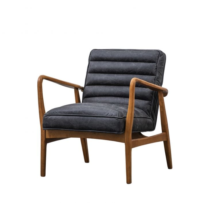 Marcus Armchair in top grain ebony leather with a solid oak frame | MalletandPlane.com