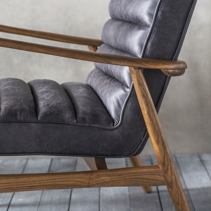 Marcus Armchair in top grain ebony leather with a solid oak frame | MalletandPlane.com