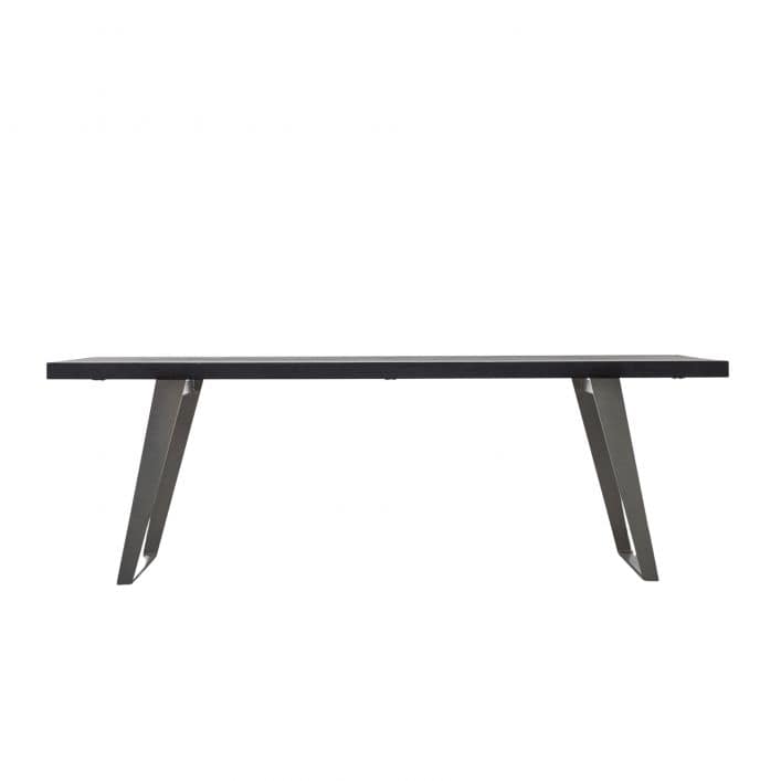 Pimlico solid black acacia wood dining table with silver angular metal legs | malletandplane.com