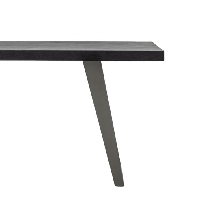 Pimlico solid black acacia wood dining table with silver angular metal legs | malletandplane.com