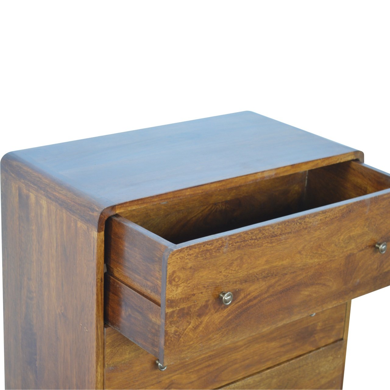 Century handmade solid wood 3 drawer chest of drawers in deep chestnut finish | malletandplane.com