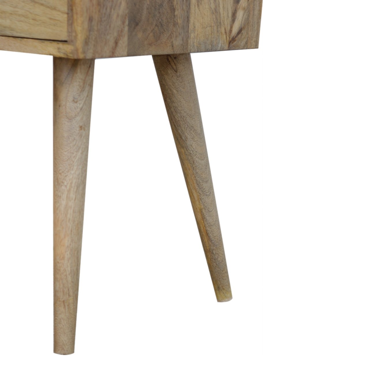 Ronan handmade solid mango wood small bedside table in a fine mango finish  | malletandplane.com