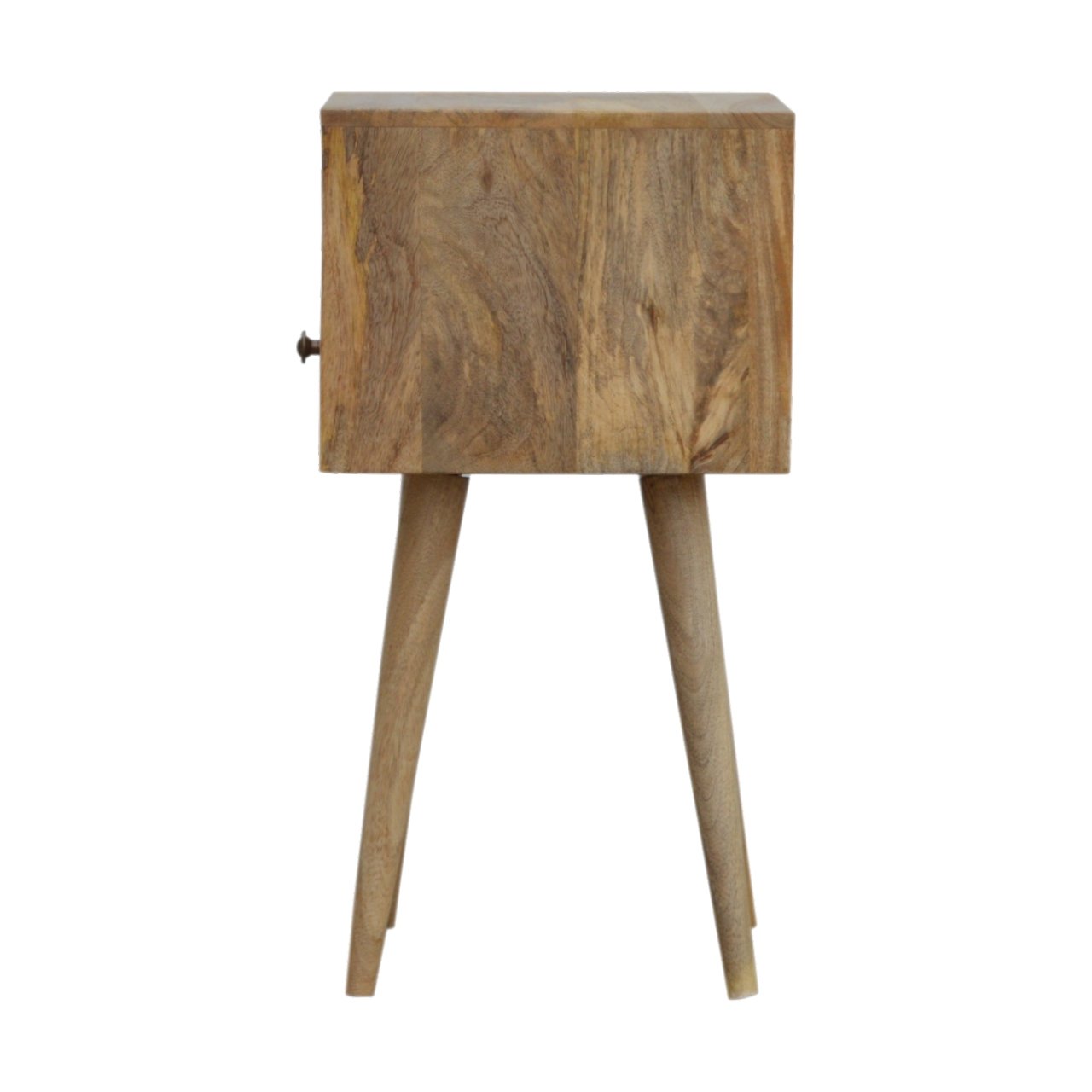 Ronan handmade solid mango wood small bedside table in a fine mango finish  | malletandplane.com