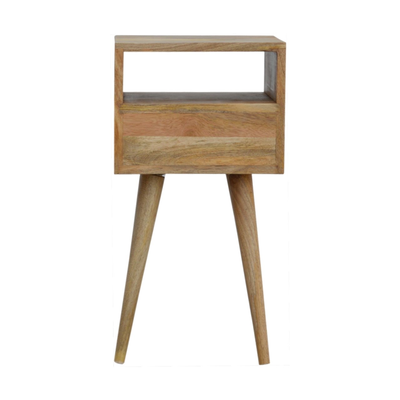 Ronan handmade solid mango wood small bedside table in a fine mango finish  | malletandplane.com