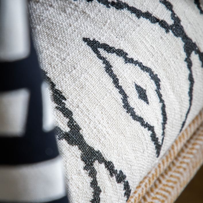 Sherpa natural throw with black pattern, black tassels and super cosy fleece back | malletandplane.com